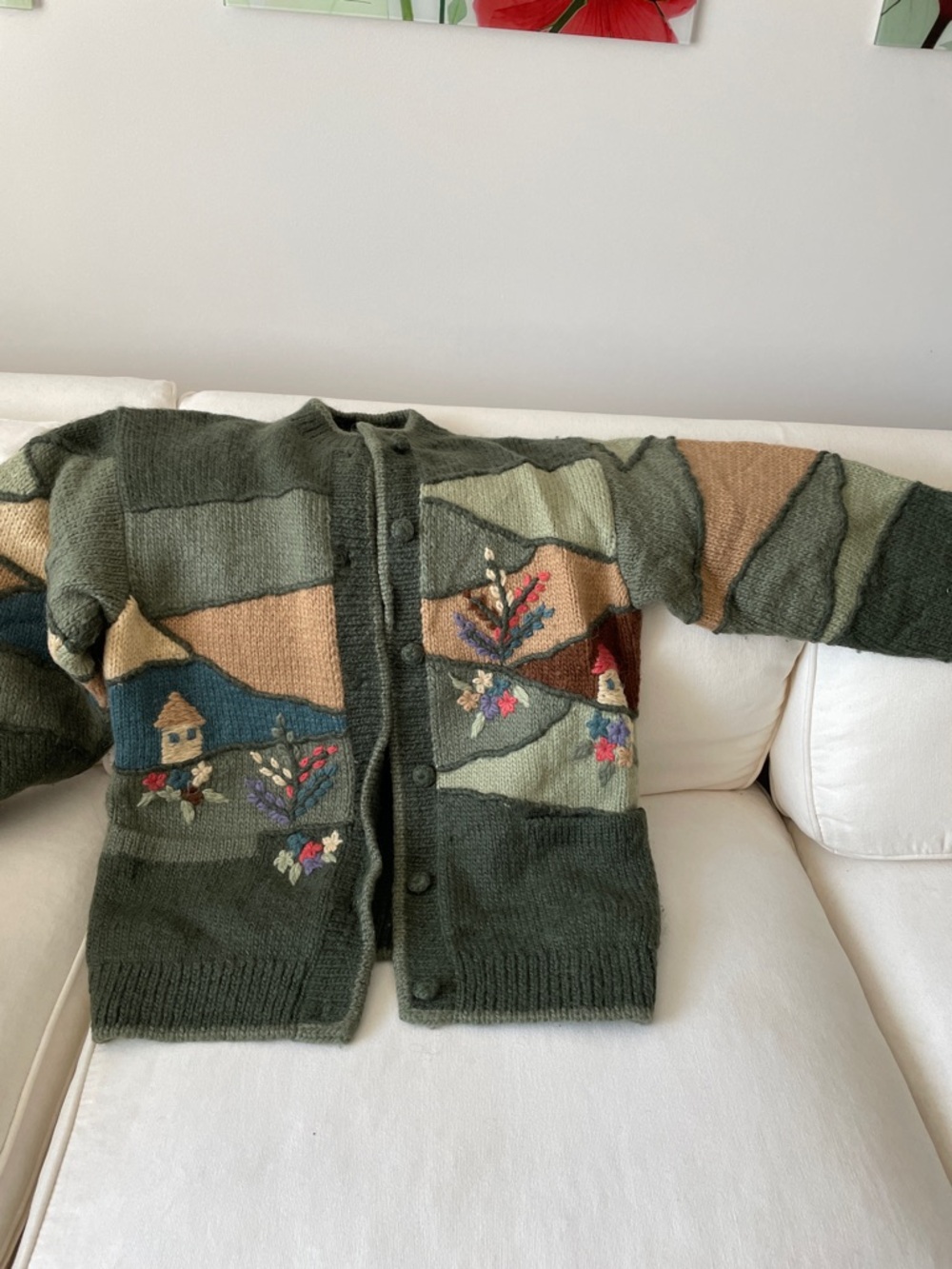 Women’s hand knitted wool Green Cardigan Jacket